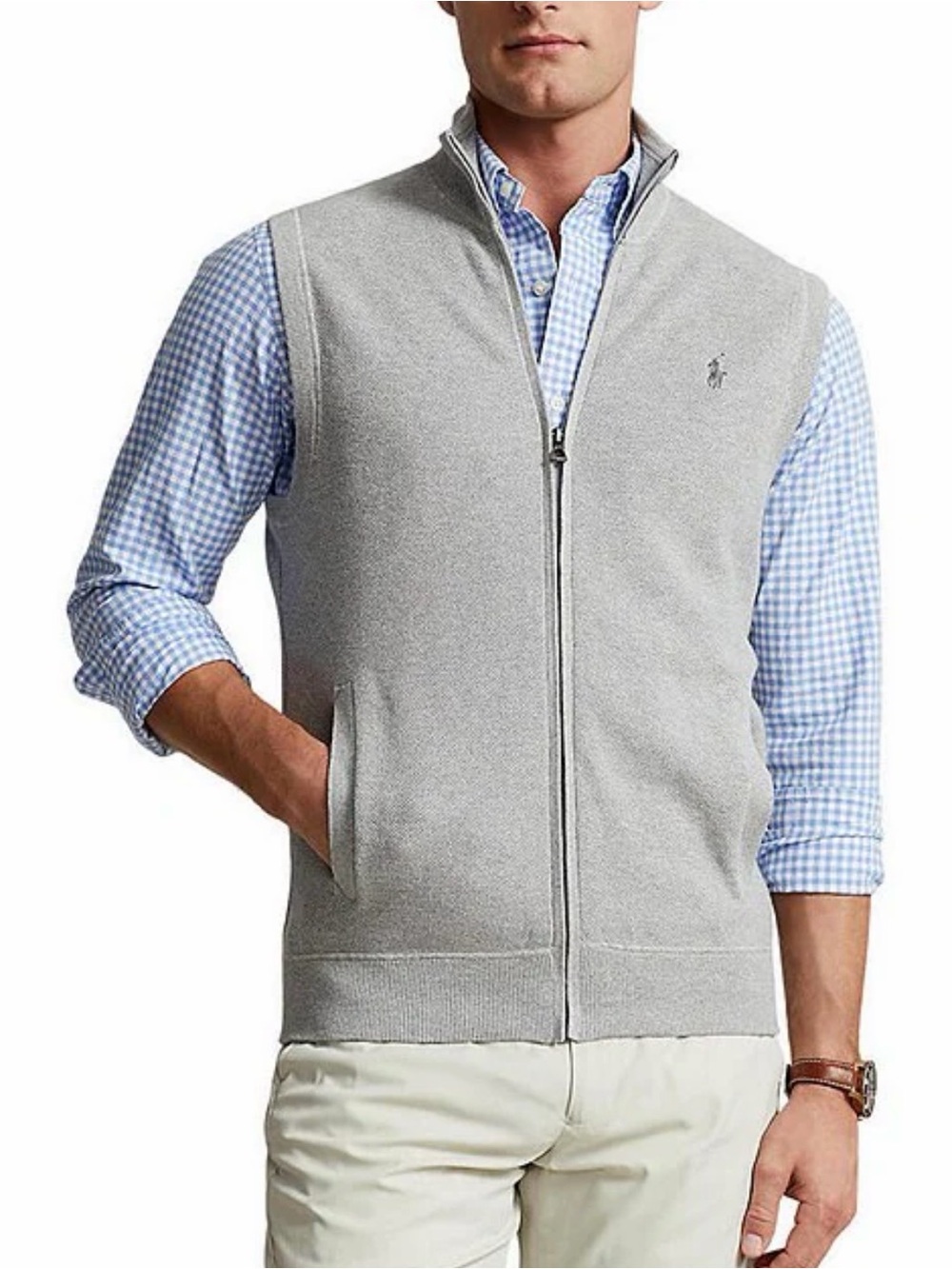 Polo by Ralph Lauren Heather Gray Full-Zip Knit Vest
